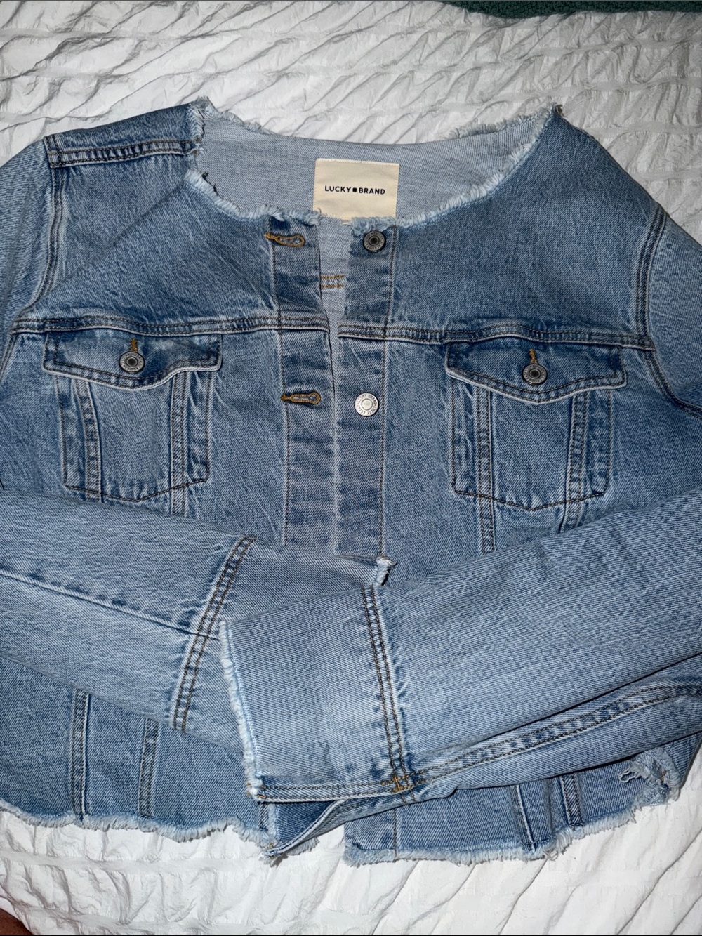 Lucky Brand Light Blue Distressed Denim Jacket